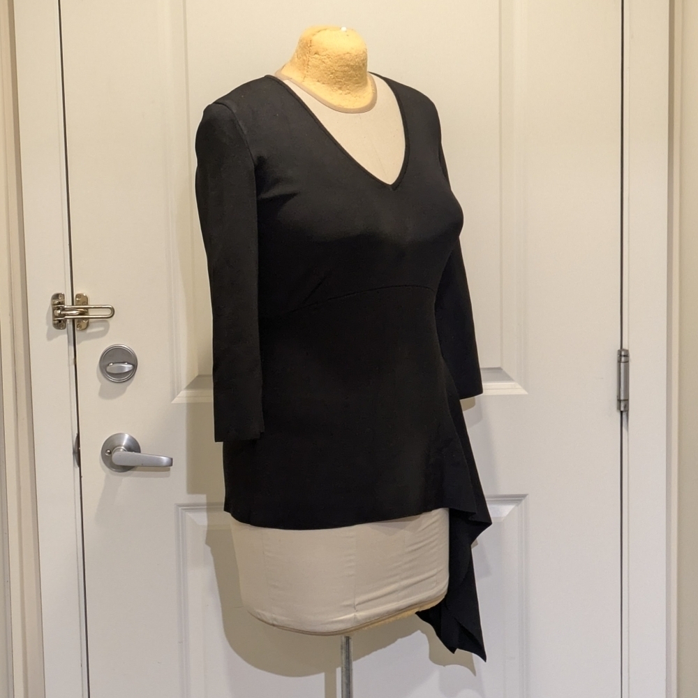 3/$30 EUC Zara Knit L Asymmetrical Black V Neck Viscose Sweater - Picture 2 of 7